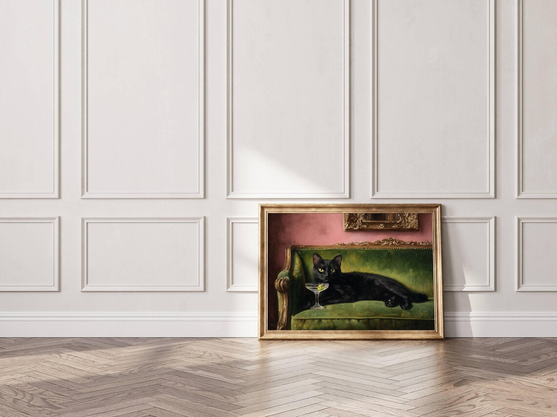 Black Cat Martini Oil Painting - Photography By avis et prix