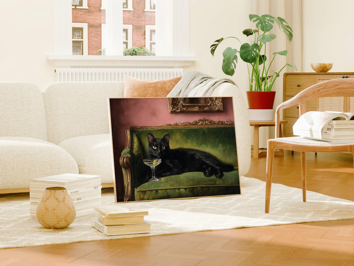 Black Cat Martini Oil Painting - Photography By avis et prix