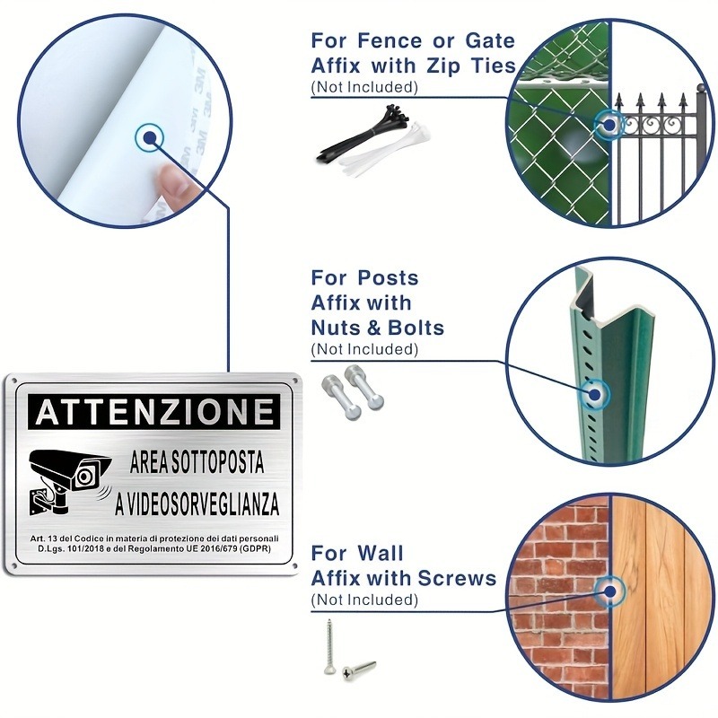 Italian Security Sign 20X30cm  - Photography Unit avis et prix
